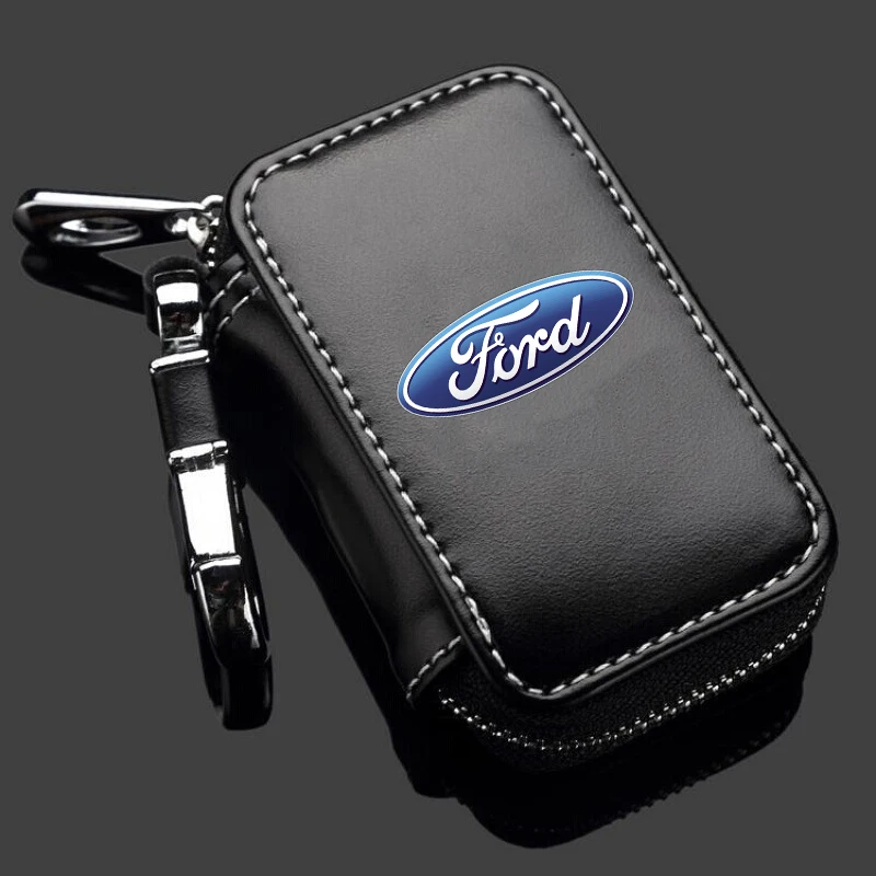 Leather Car Key Case Keys Full Cover Protection Shell Bag For Ford ST Racing RS S Mustang Kuga Fiesta Fusion Mondeo Edge