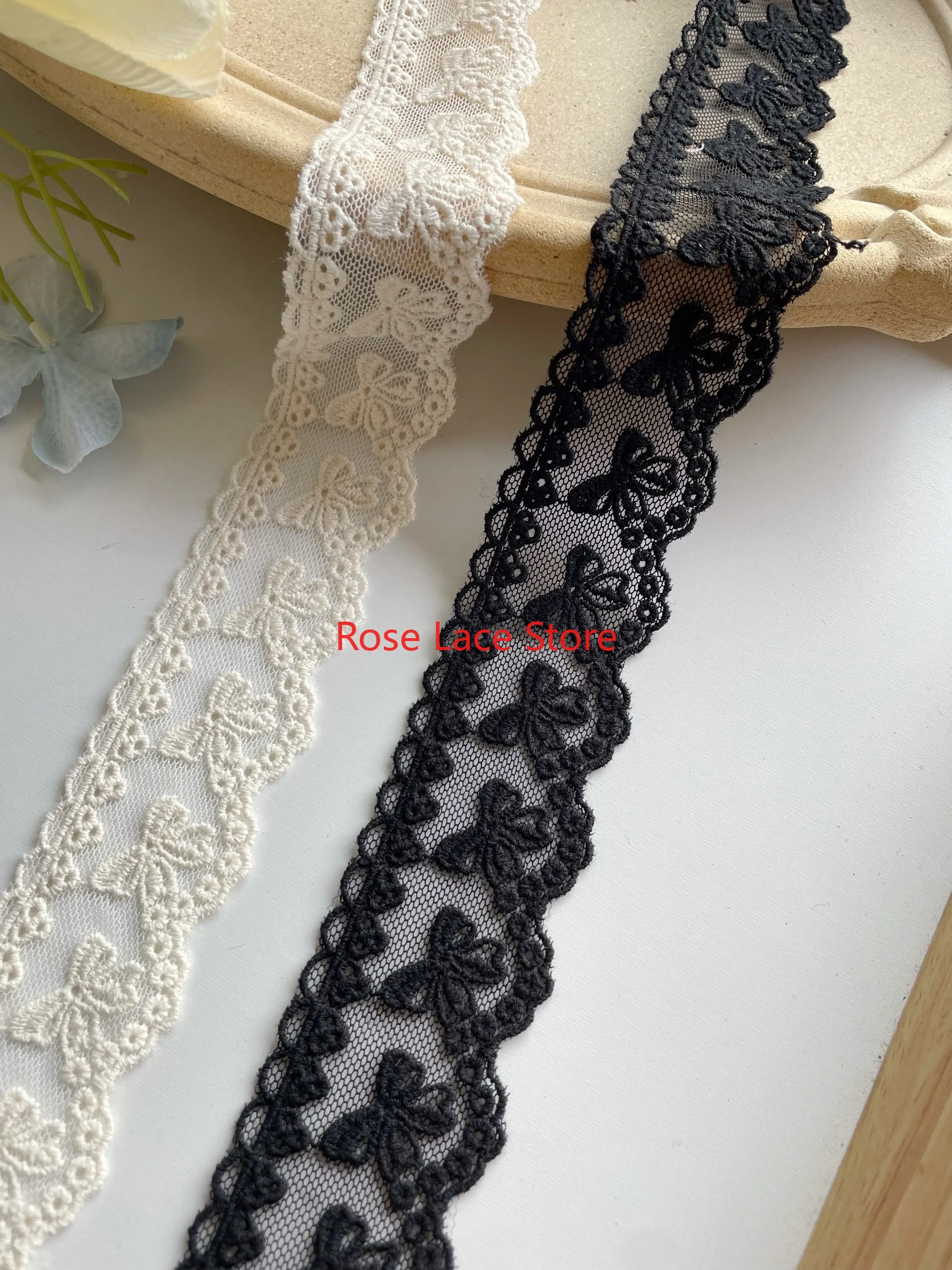 5 yards flower embroidery Lace Trim,white Scallops tulle lace trim, For Wedding Gown,Bridal Hairband Width 1.57‘’