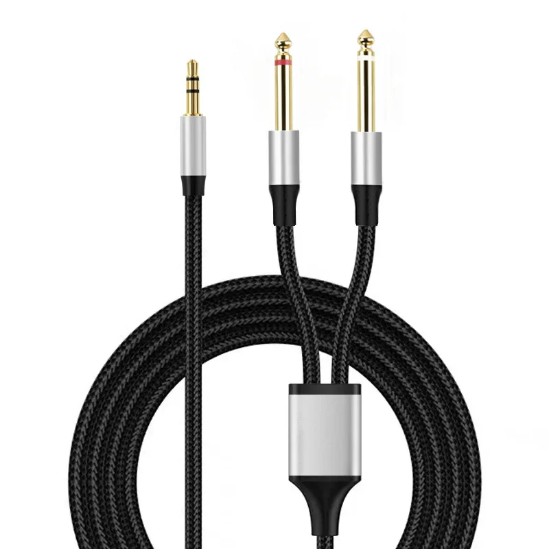 Audio cable 1-to-2 3.5mm to dual 6.35mm connection cable DC noise reduction gold-plated for mobile phones, electric guitars, and