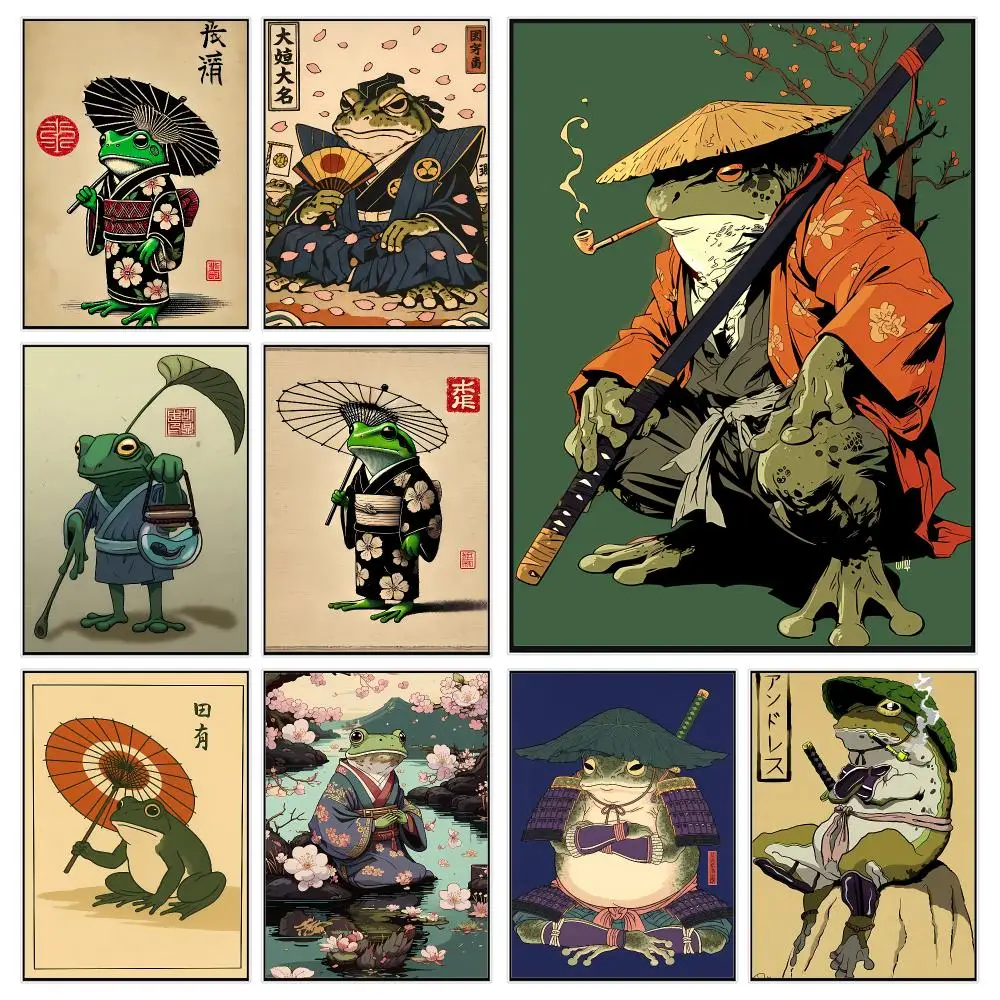 Folklore Concept J-japanese Samurai Frog Poster Trendy Aesthetic Wall Decor for Dorm & Bedroom