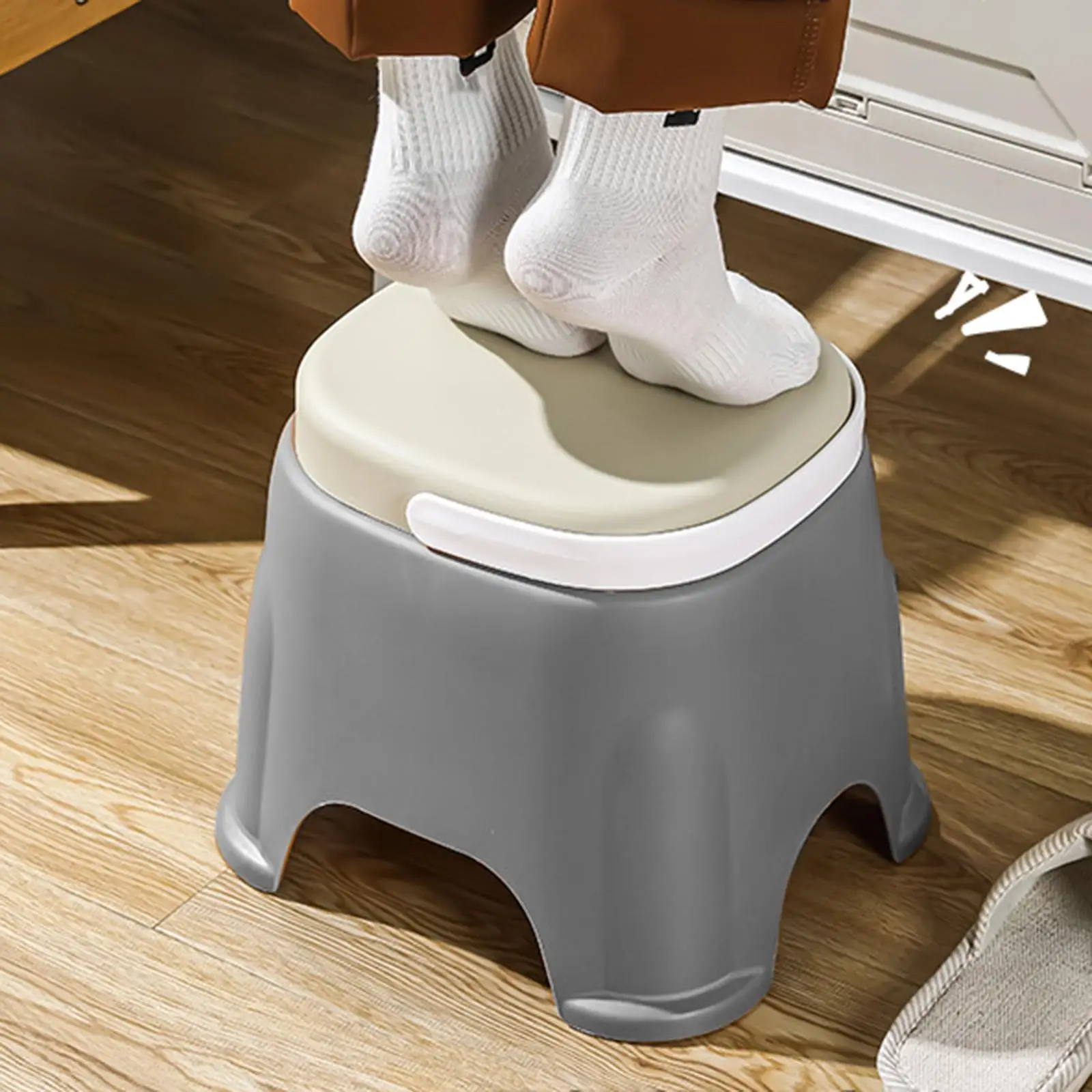Bath Stool Foot Rest with Handle Strong Bearing Sitting Stool Low Stool Shoe Bench Short Stool for Laundry Garage Household