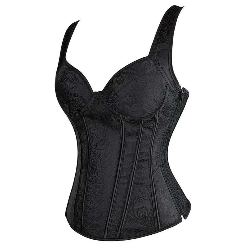 Plus Size Floral Jacquard Corset Women Corset with Straps Overbust Corset Zipper Top Gothic Steampunk Corsets Bustier
