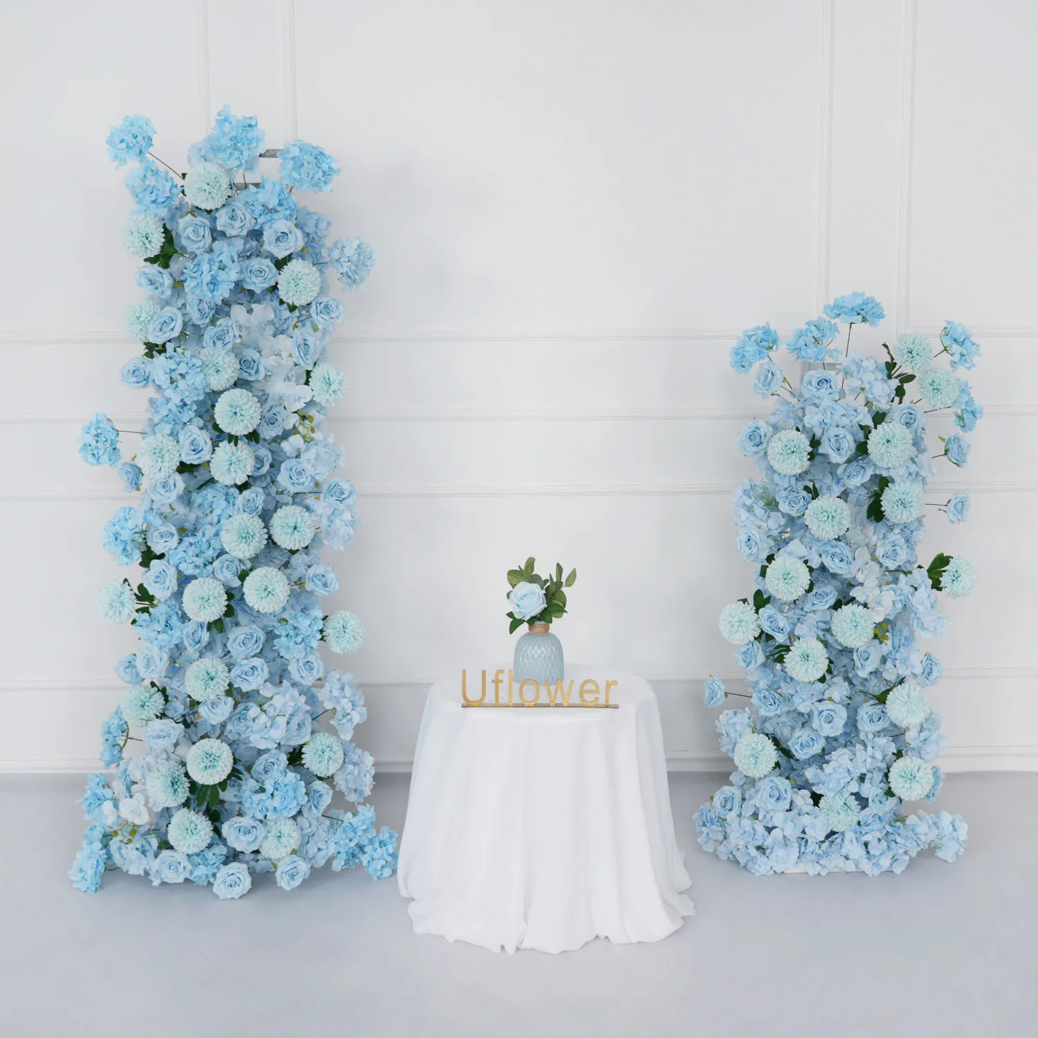 

Uflower Blue Rose Orchid Pompom 5D Flower Row Wedding Backdrop Arch KT Board Decoration Banquet Floor Flower Event Party Props