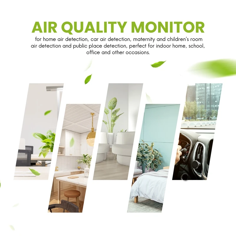 Monitor kualitas udara multifungsi, 5 In 1 dengan tampilan LED detektor polusi udara untuk CO/CO2/HCHO/AQI/TVOC dalam ruangan luar ruangan