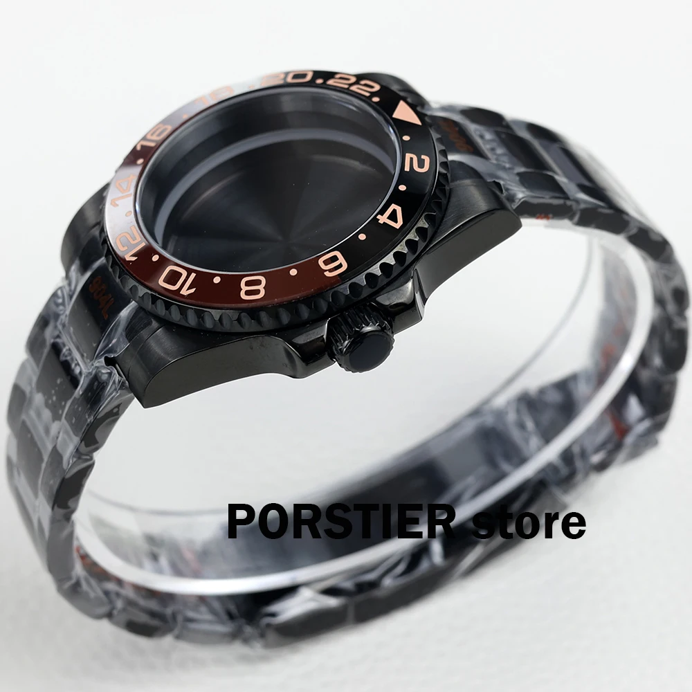 40mm watch case jubilee /oyster bracelet Black pvd stainless steel Sapphire glass fit NH35 NH36 movement 28.5mm Dial sub case