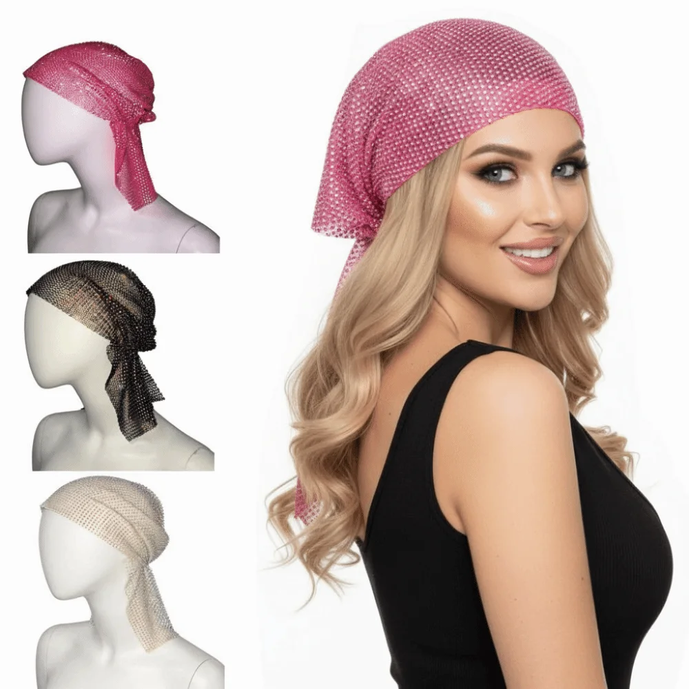 Versatile Glitter Rhinestone Bandana Bling Elastic Headband Headscarf Mesh Rhinestone Mesh Bandana Women Headpiece Accessories