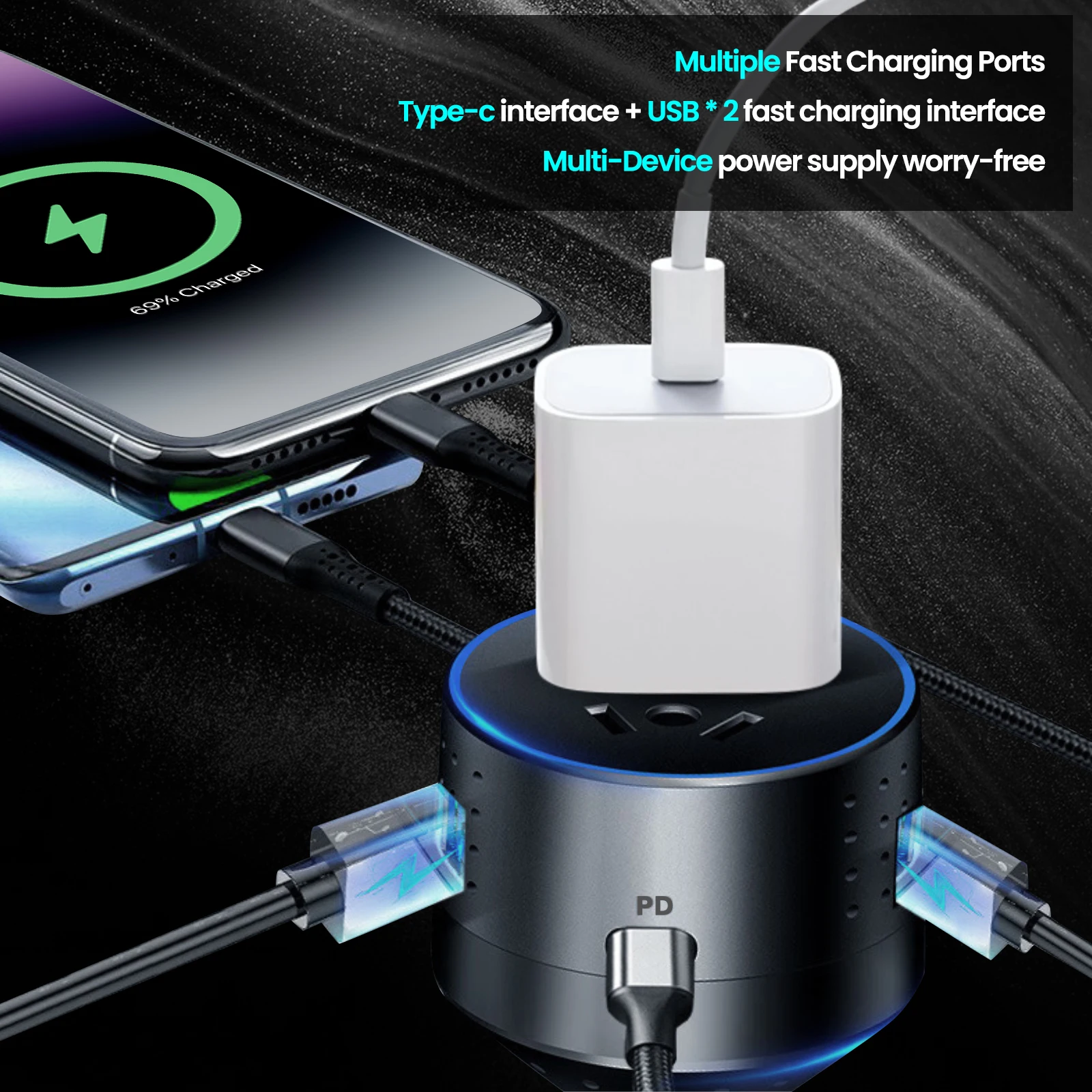 Car Inverter 100W 12V DC to 220V/110V AC Cigarette Lighter Power Supply Inverter Adapter Dual USB Type-C Auto Charger Outlet NEW view 3