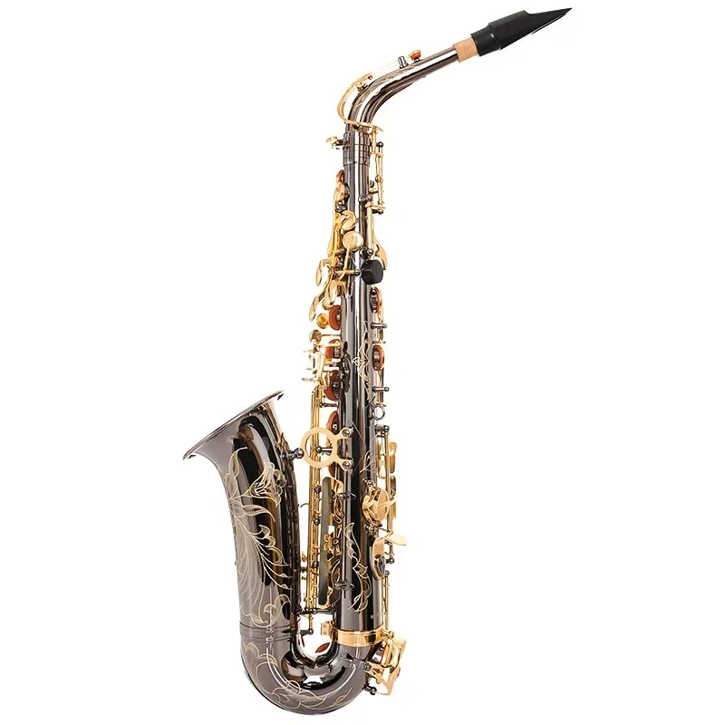 E-flat Alto Saxophone Wind Instrument with Dual Mouthpieces in Black Nickel Gold