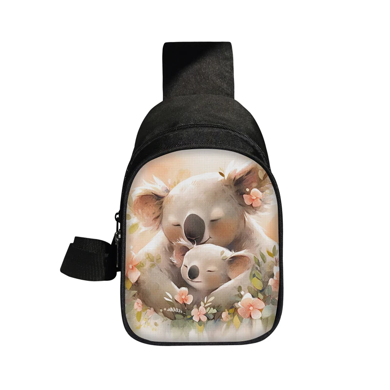 Saco de peito bonito Koala Print para homens e mulheres, Crossbody Bags, Suporte do telefone, Messenger Bag, Panda Vermelho, Sloth Tree, Armazenamento, Presente