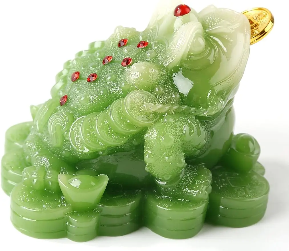 Feng Shui Green Color Money Frog  Statue Car Dashboard Decoration, Attract Wealth and Good Luck