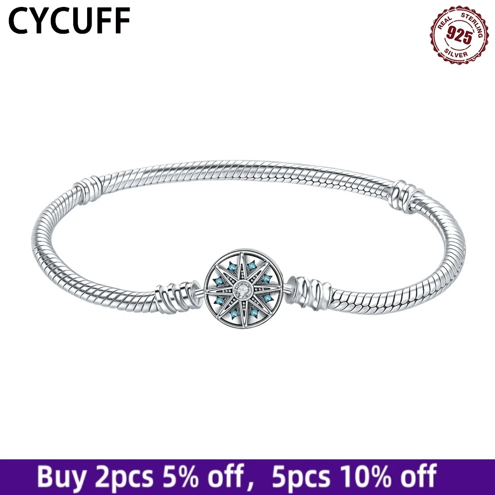 

PANPOKI стерлингового серебра 925 пробы 17-20 см браслет с восьмиконечной звездой подходит DIY подвески ювелирные изделия на день рождения изысканные браслеты для женщин подарки