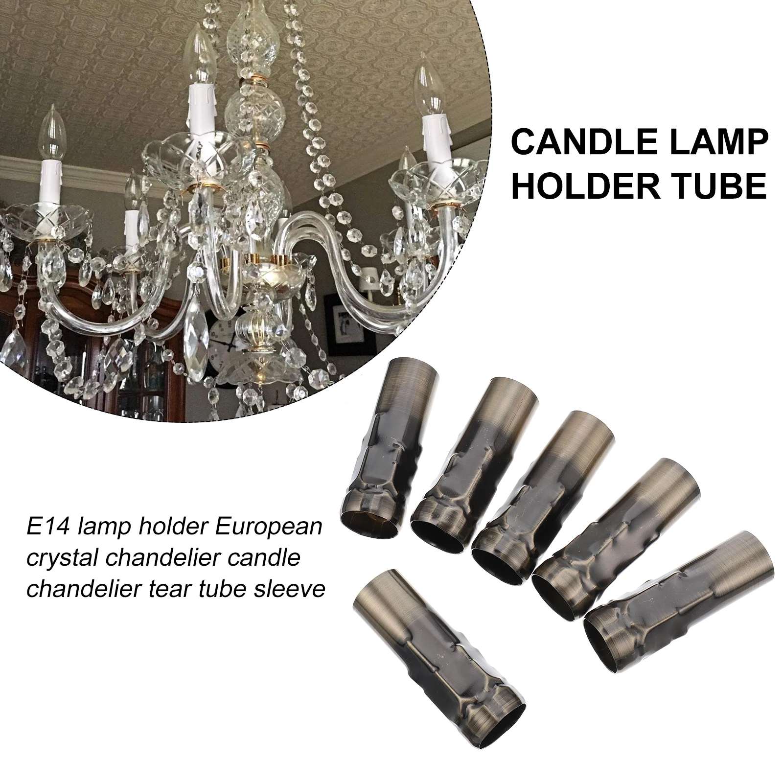 

6pcs Sleeves for Chandelier European Crystal Drip Base Lamp Holder Tube Iron Tube LED Bulb Cover Retro Style