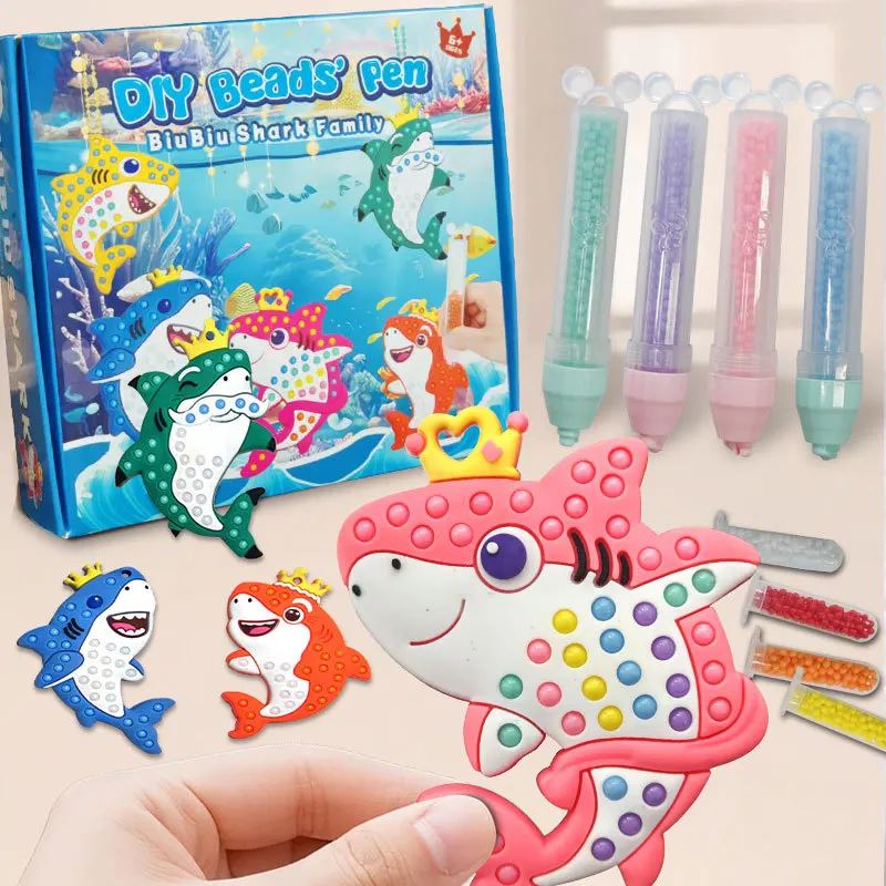 Crianças diy artesanato beading caneta interativa educacional pintura diamante tubarão brinquedo dos desenhos animados para meninos e meninas