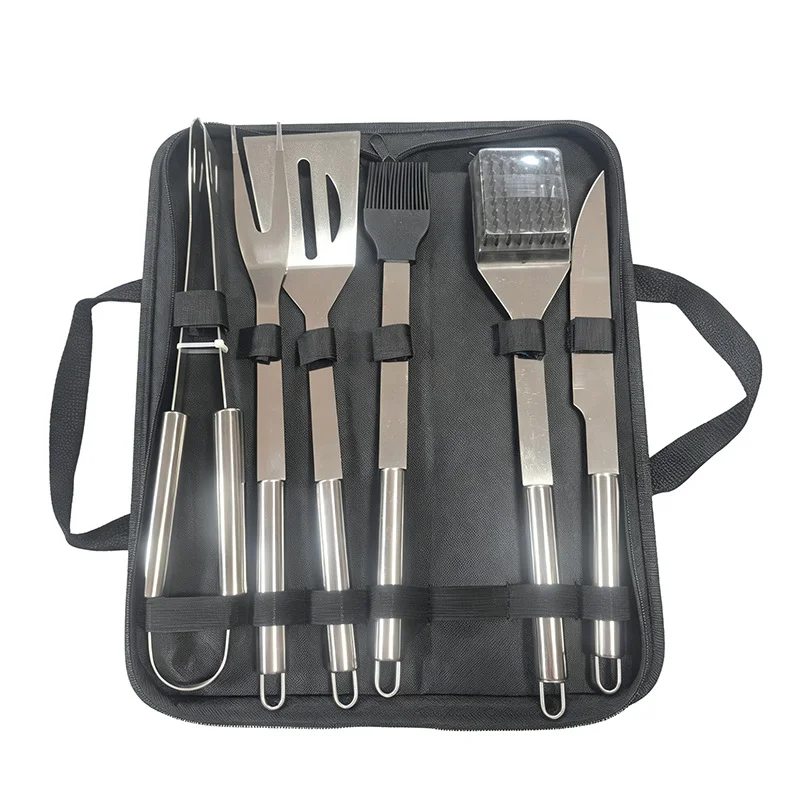 Stainless Steel Complete BBQ Tool Set Portable Storage Cloth Bag Grill Baking Accessories For Outdoor Barbecue Camping Cooking