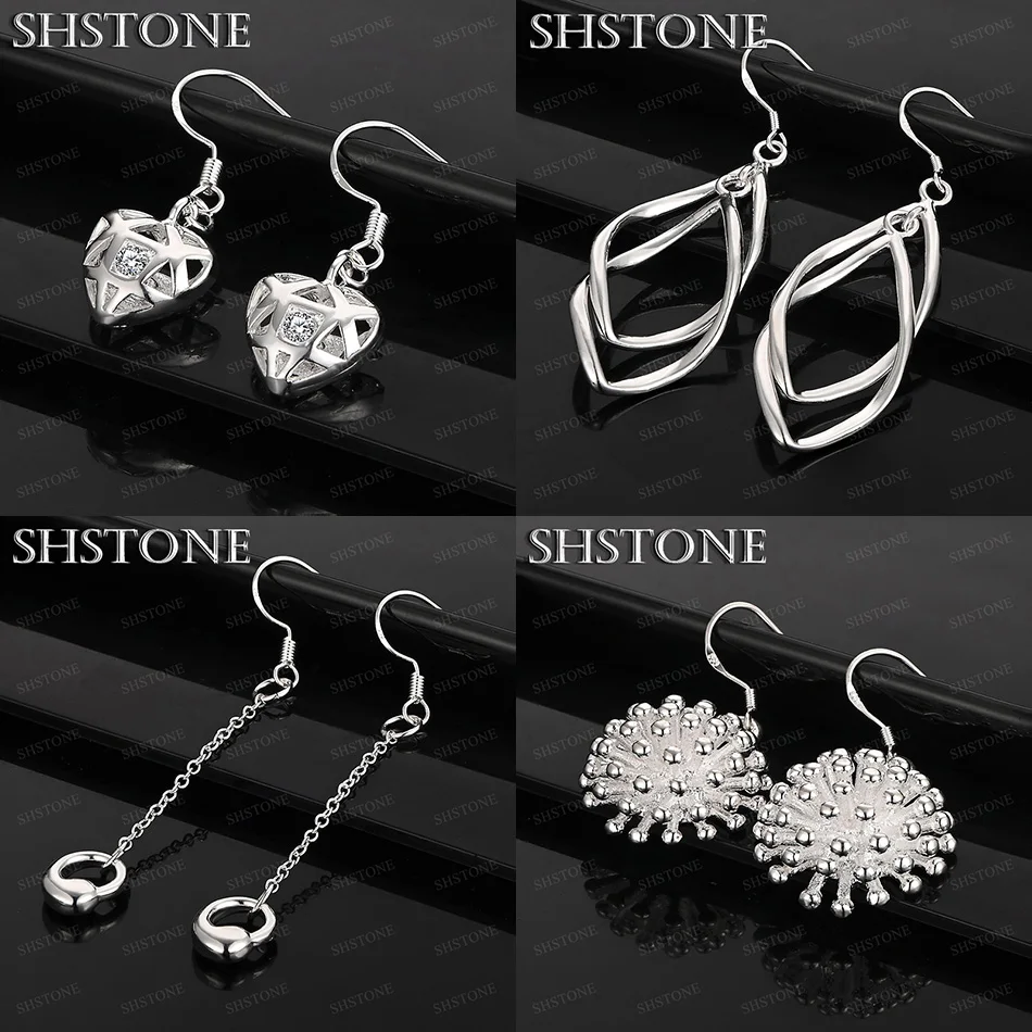 

New 925 Sterling Silver Heart Flower Twisted Water Droplet Drop Earrings Temperament Pretty Jewelry Gifts Christmas Party