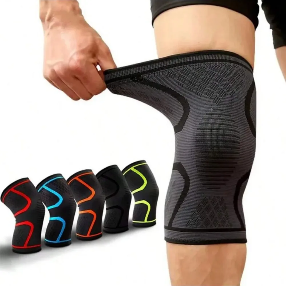 Munhequeira de Compressão Elástica Respirável para Joelho, Suporte Antiderrapante para Ciclismo, Corrida, Basquete, Academia e Esportes ao Ar Livre