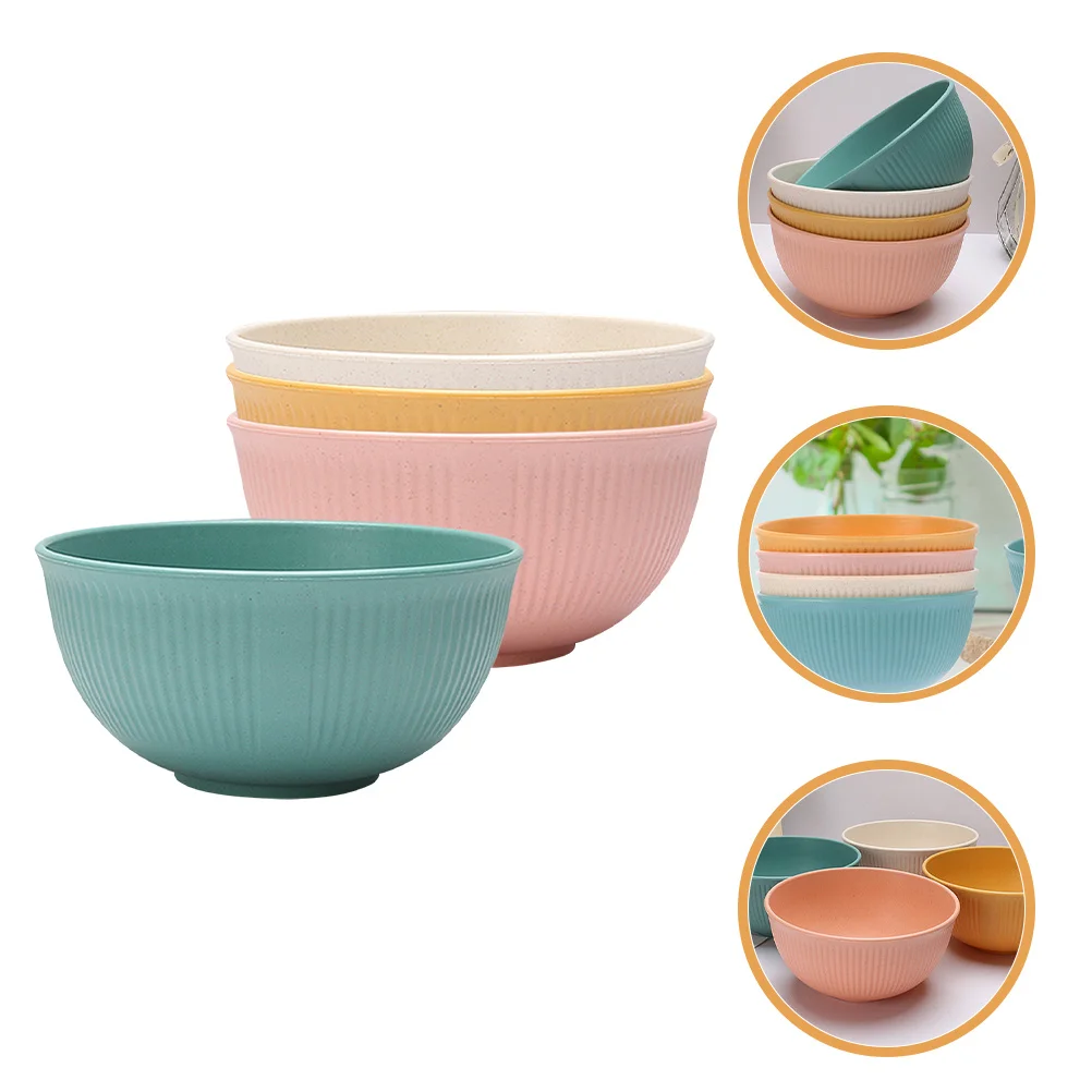

4pcs Wheat Straw Bowl Set Large Soup Noodles Cereal Salad Rice Bowls For Home Kitchen Restaurant Outdoor Travel Reusable