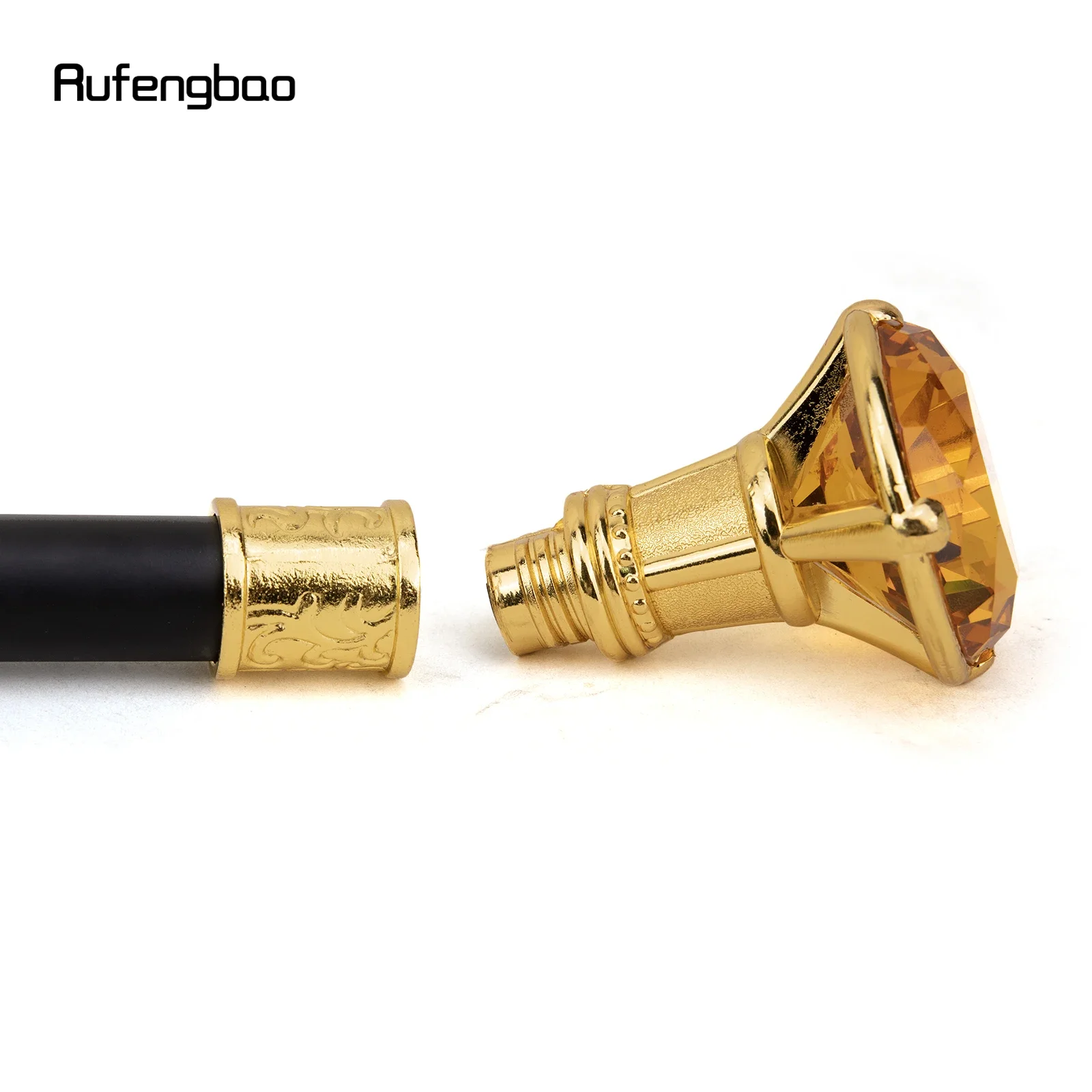 ไม้เท้าทรงเพชรสีส้ม แบบทอง ไม้เท้าแฟชั่นตกแต่ง ไม้เท้าสุภาพบุรุษ สง่างาม ไม้เท้าคอสเพลย์ ด้ามจับแบบครอสเซอร์ 93 ซม.