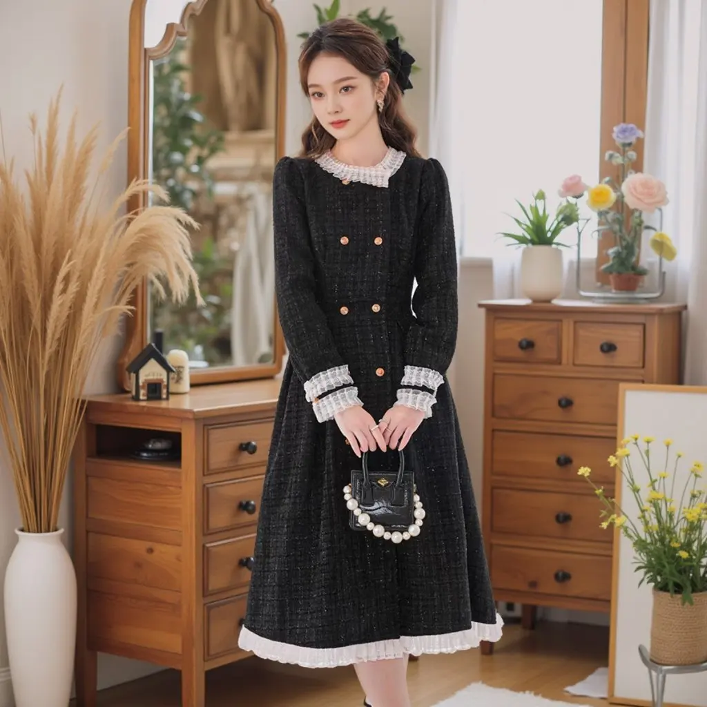 

Женское платье больших размеров с длинными рукавами, 60-175 кг, маленький стиль, для пухлых девушек, средней длины, осенне-зимняя новая темпераментная одежда