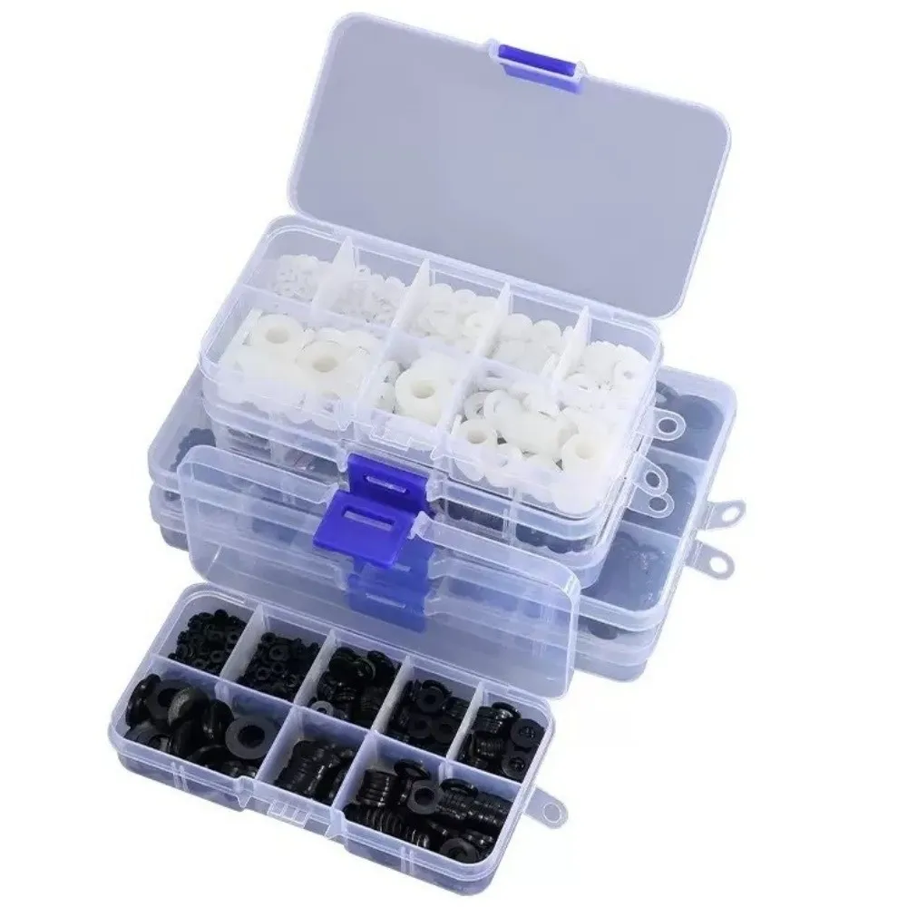 210/350/500pcs Black White Nylon Washers M2-M10 Multi-Size Flat Washer Corrosion-Resistant Gasket Ring Kit