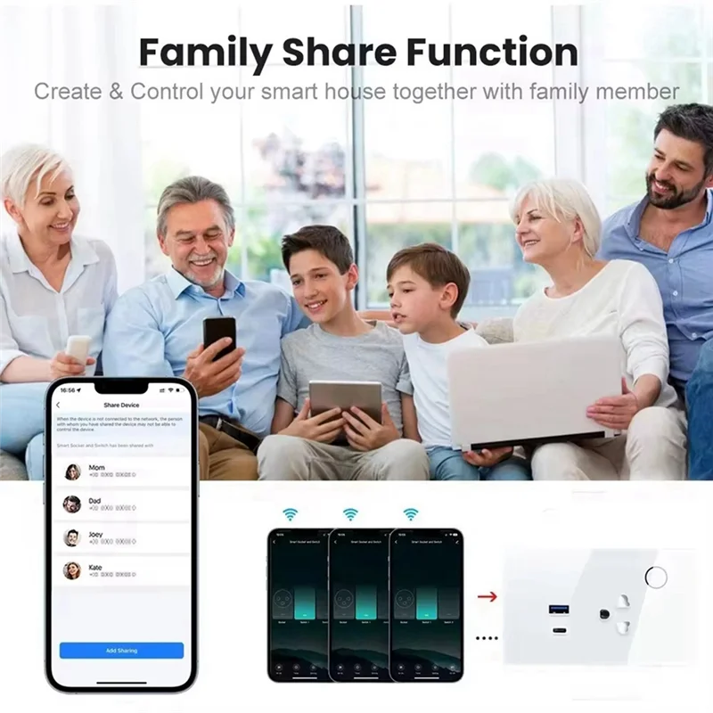 ABVO-Wifi Smart Tuya 15A Wall Socket USB TYPE-C Plug Outlet Power For Alexa For Google Home Smart Life EU Plug
