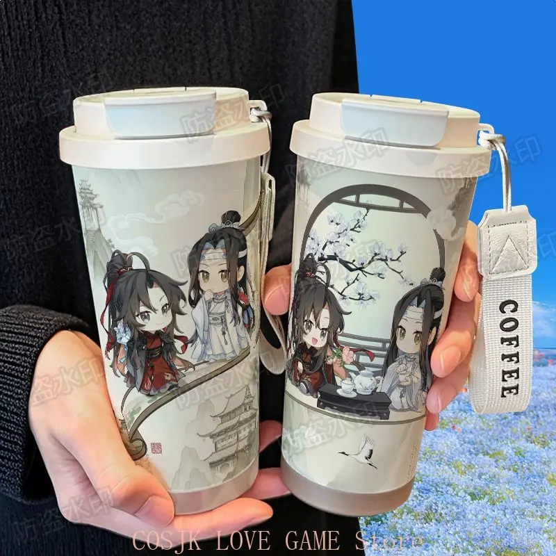 Anime MDZS Wei wuxian Lan wangji 316 botella de agua de acero inoxidable termo taza de agua con pajita taza de agua de café de gran capacidad regalo