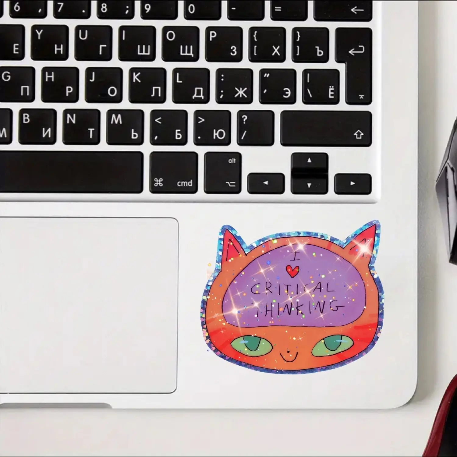3Pcs/Set Holographic Critical Thinking Cat Stickers,Waterproof Vinyl Funny Meme Window Decals, Cute Sarcastic Car & Laptop Decor