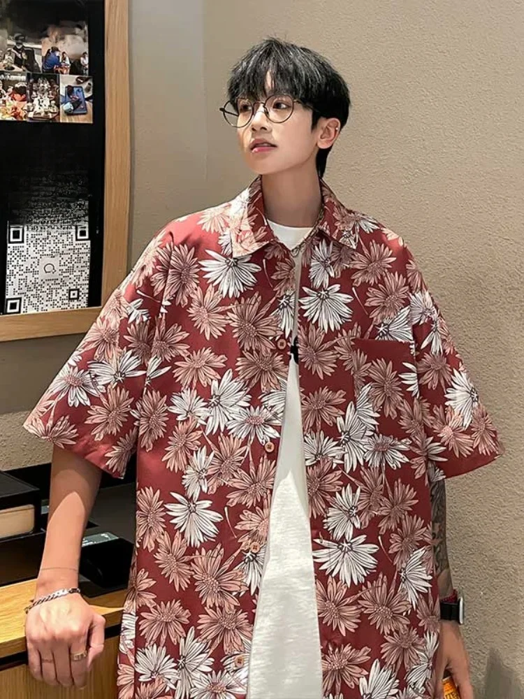 

Мужская пляжная рубашка из ледяного шелка с коротким рукавом, тонкая, летняя, для отпуска, в гавайском стиле, с принтом, свободного кроя, охлаждающая, повседневная