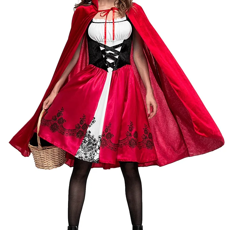 Costume da Halloween per adulti Mantello da donna Cappuccetto Rosso Vestito Abiti per spettacoli teatrali Abito cosplay per festival di fantasmi