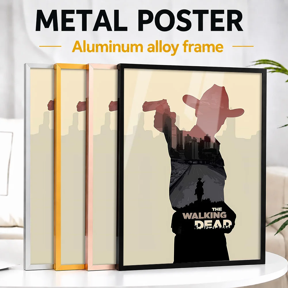 The Walking Dead Silhouette Framed Metal Poster Personalized Photo Dramatic Monochrome Style Wall Art For Game Room Viewer Gift