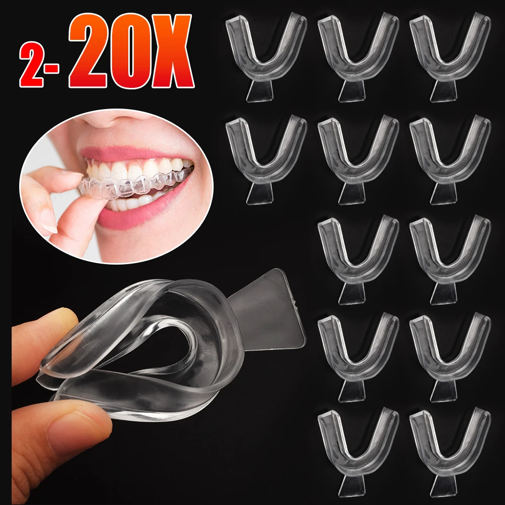 2-20 قطعة حامي الفم صينية الفم وقف الأسنان طحن صريف الأسنان تبييض الأسنان إيفا سيليكون الرياضة الملاكمة الأسنان حامي التجنيب