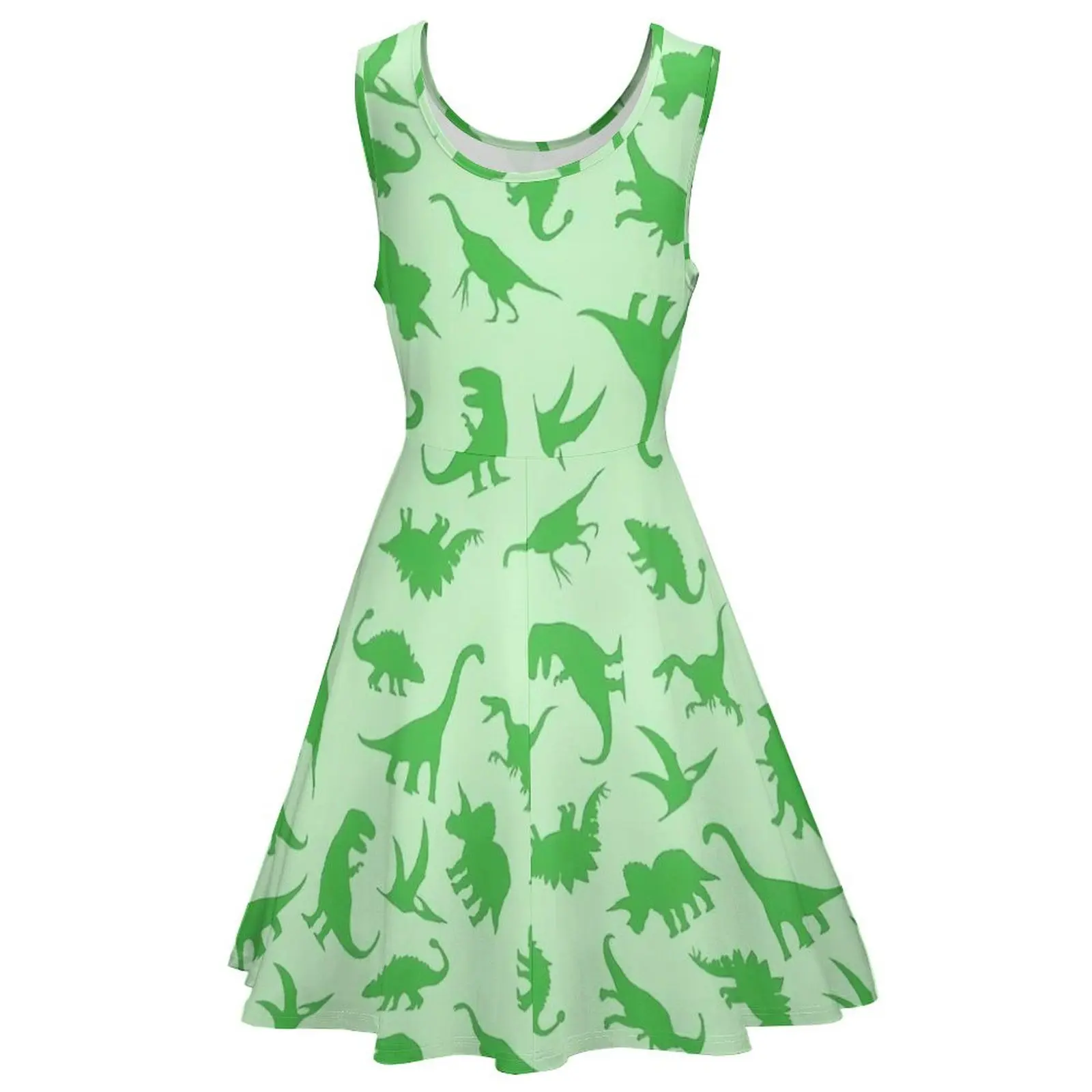 Grünes Dinosaurier-Kleid, niedliches Tier-Boho-Kleid, hohe Taille, ästhetisches grafisches Skate-Kleid, Sommer, übergroße Vestidos