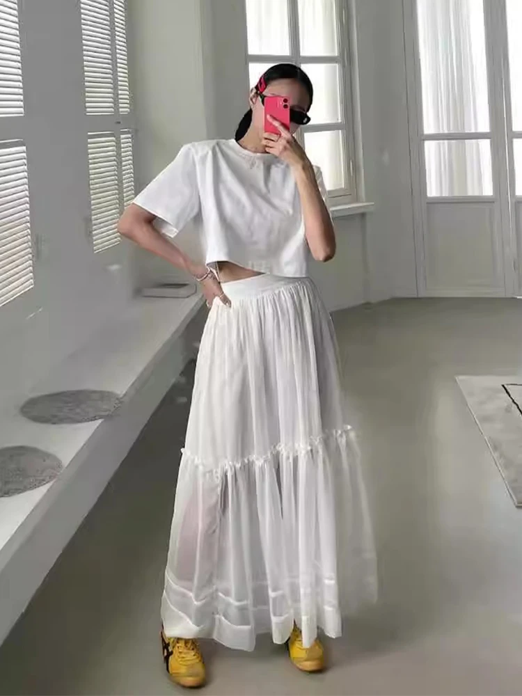 تنورة نصفية مكشكشة من الخشب متعددة الاستخدامات من Liangliang تنورة نسائية صيفية بنمط جديد لا يقهر بشبكة كبيرة تنورة طويلة متأ...