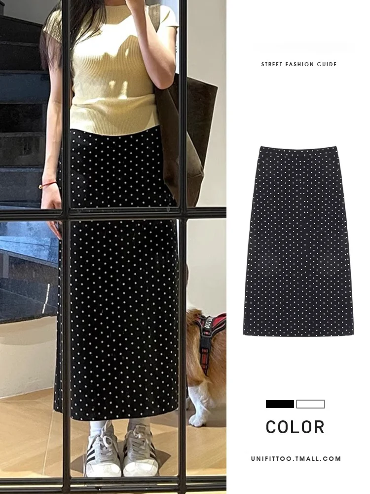 

Bla Polka Dot Midi Skirt High Waist Women's Faion Trend Winter New Arrival Commute Sle A-Line Skirt Korean Version