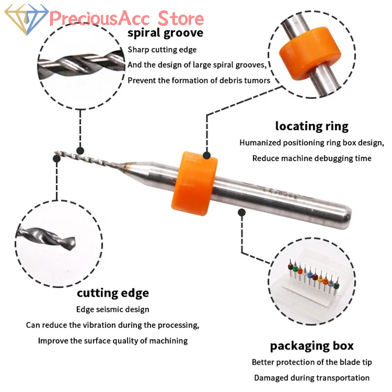 Mini set di punte da perforazione CNC per PCB per scheda di stampa per circuito stampato Punta da trapano Multi specifica Punta da trapano per PCB Micro punte da trapano