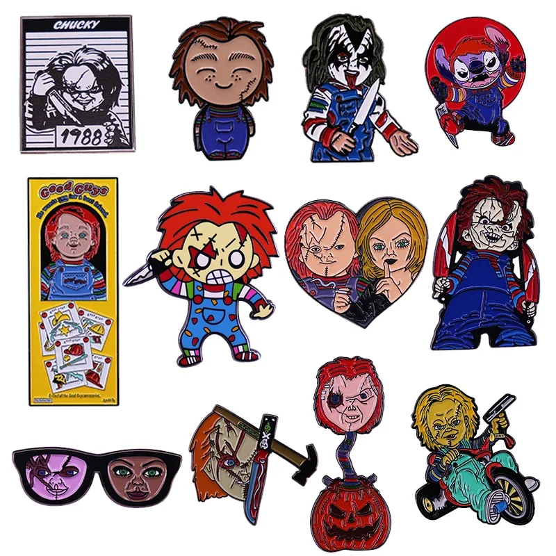 Kinderspiel Chucky Child Killer Emaille Pin Horrorfilm böse Puppe Brosche Halloween Nacht Schmuck