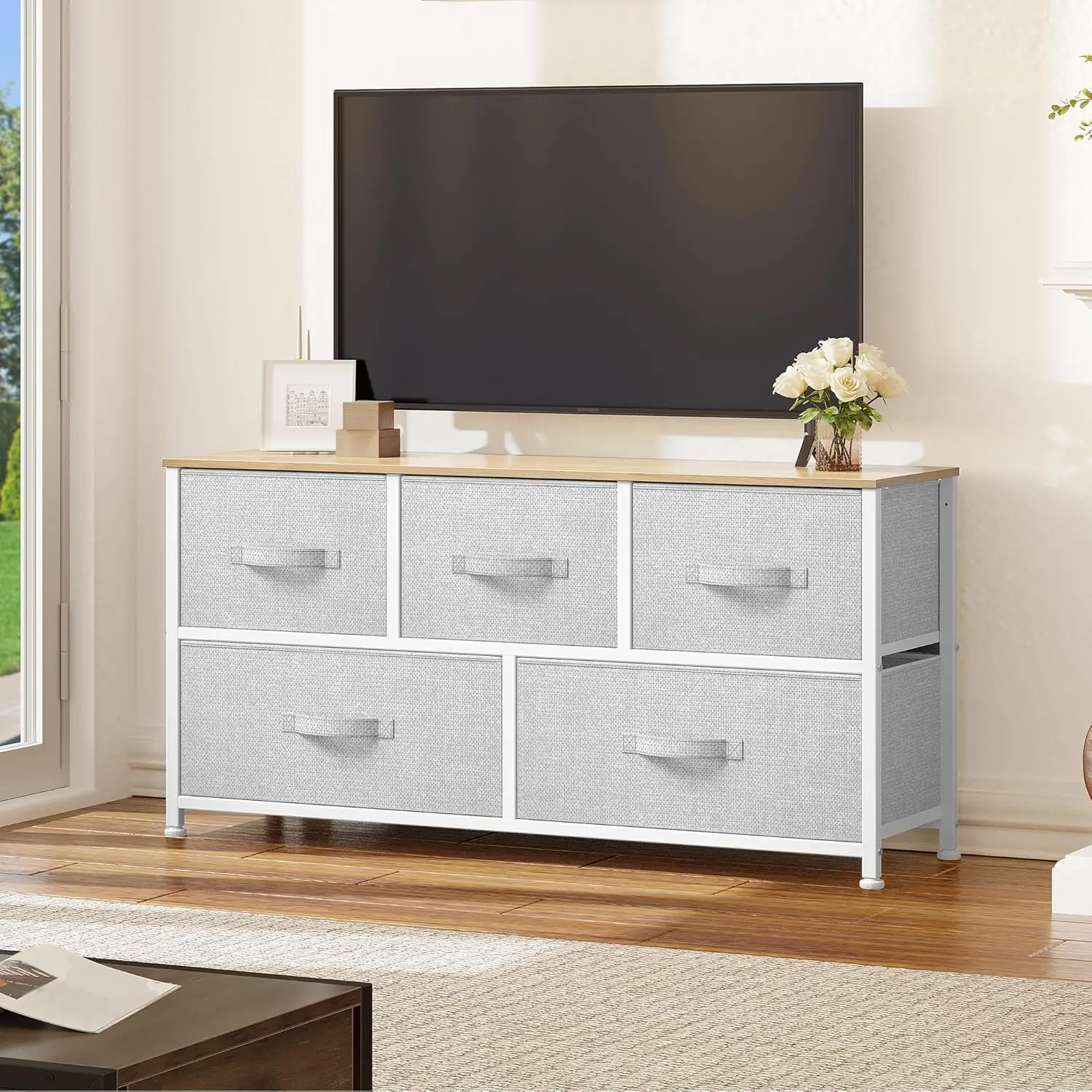 

5 Dresser for Bedroom, Storage Dresser with 5 Drawers, Wide Storage Tower, Chest of Drawers for Closet, Living Room