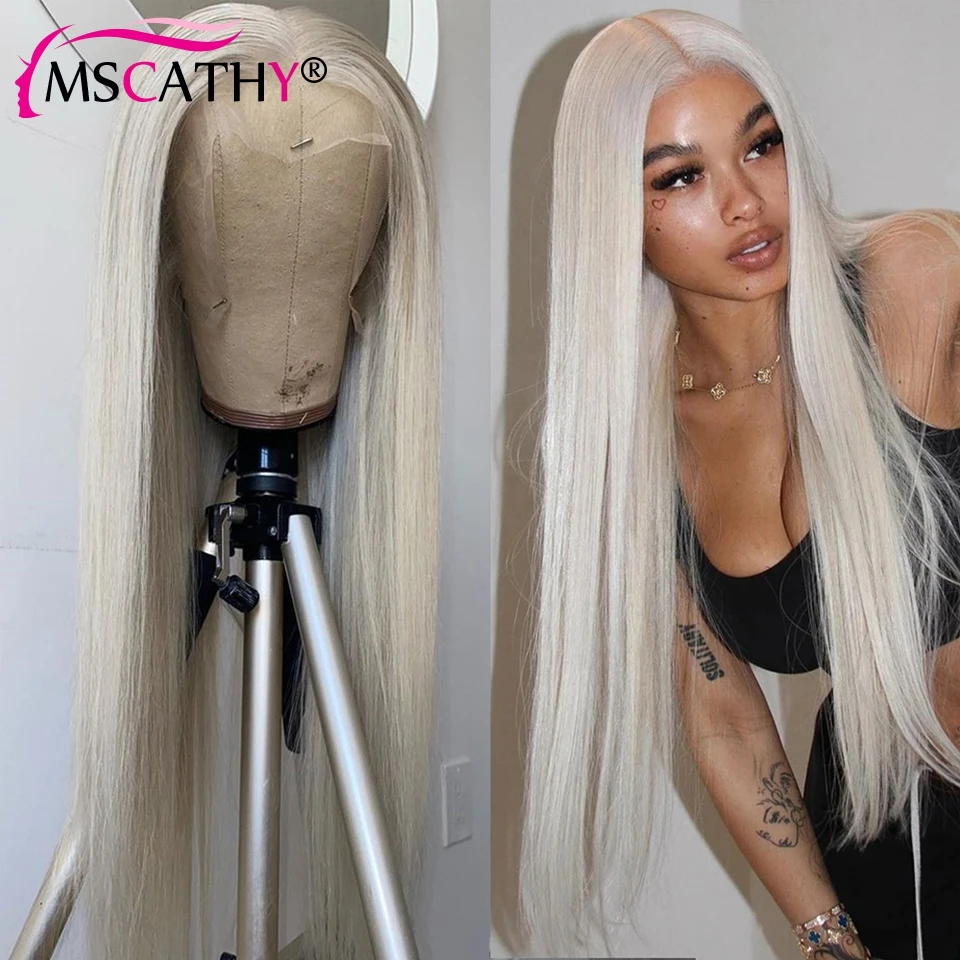 Mscathy White Blonde Human Hair Wigs for Women 13x4x1 Straight Lace Front Wig Brazilian Virgin Human Hair Wigs