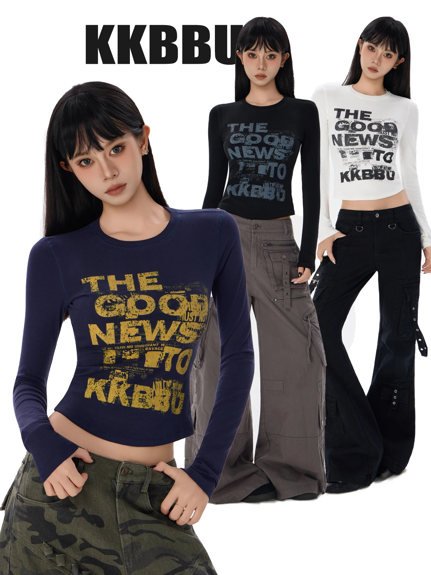 

Футболка Slim Fit Long Sve, женская круглая футболка с буквенным принтом в стиле ретро, американская горячая девушка, эластичная основа irt Ci Walk Busin