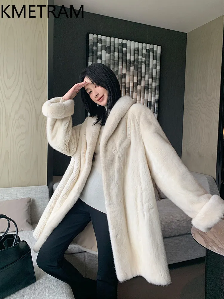 KMETRAM Real Purple Label Velvet Mink Fur Coat Woman Luxury Whole Mink Fur Jacket Winter Long Coats Women Clothes 90cm 2026 шуба