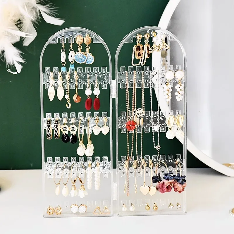 Présentoir à Bijoux Pliable en Plastique de Grande Capacité, Cintre de Rangement avec Trous pour Boucles d'Oreilles, Colliers, Bagues et Bracelets, T1