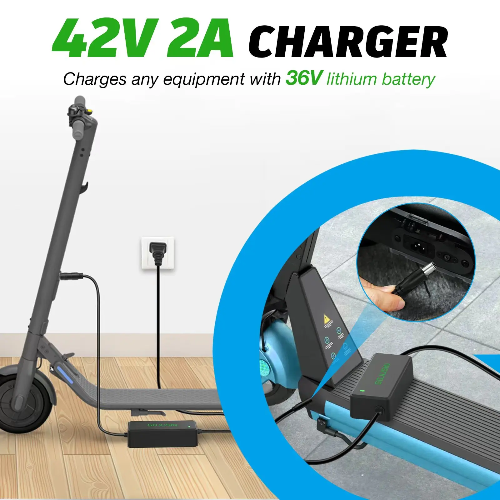 

Electric Scooter Charger, 42V 2A DC 5.5x2.1mm Power Adapter Compatible With Jetson GOTRAX Electric Bike, for 36V Lithium Batter