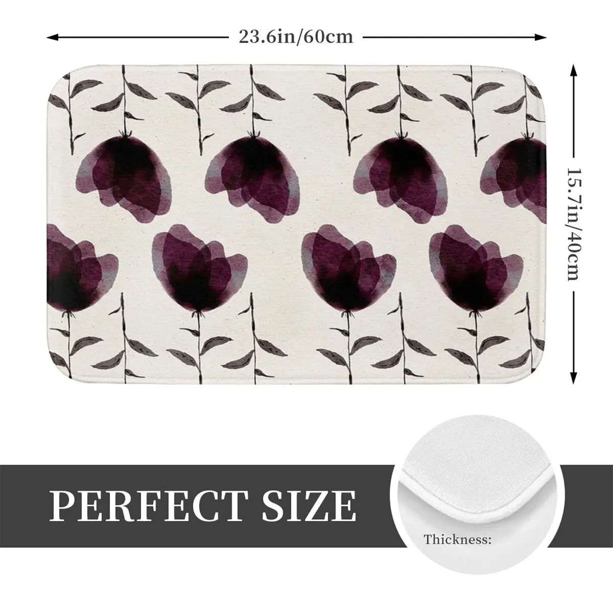 Deep Plum Blossom Non-slip Doormat Floor Mat Cushion Carpet Rug for Kitchen Entrance Home Bedroom Footpad Mats