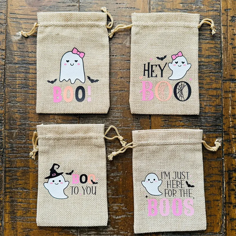 

5pcs 5x7in Halloween Boo Treat Bags Burlap Party Favors for Kids Classroom Halloween Treat Bags Party Favor Bag Supplies Decor