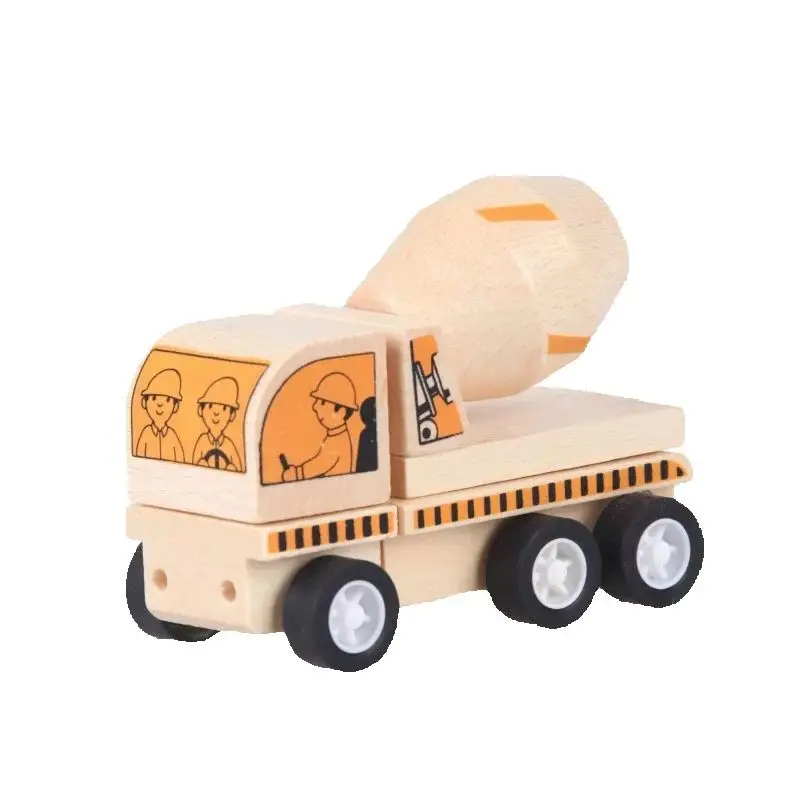 Educatieve houten bouwvoertuig speelgoedset voor kinderen DIY-montage traagheidsvrachtwagen graafmachine mixer roller dumper
