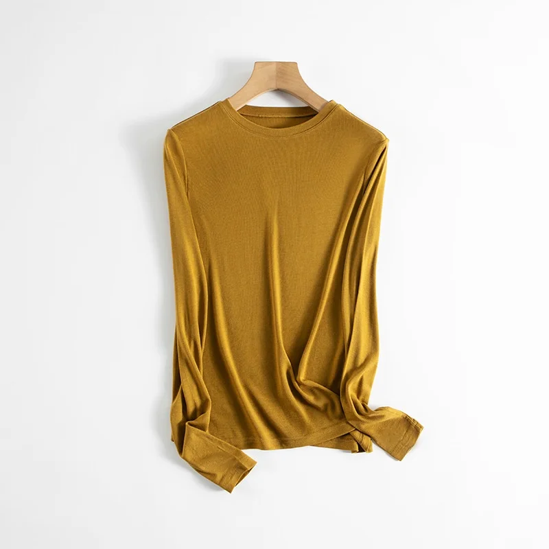 BirdTree, 6A 6% Naturseide Elegante T-Shirts, Damen Langarm O-Ausschnitt, Casual OL Oberteile für den Alltag, Herbst Winter 2026 Neu T48749QM – Detail 13