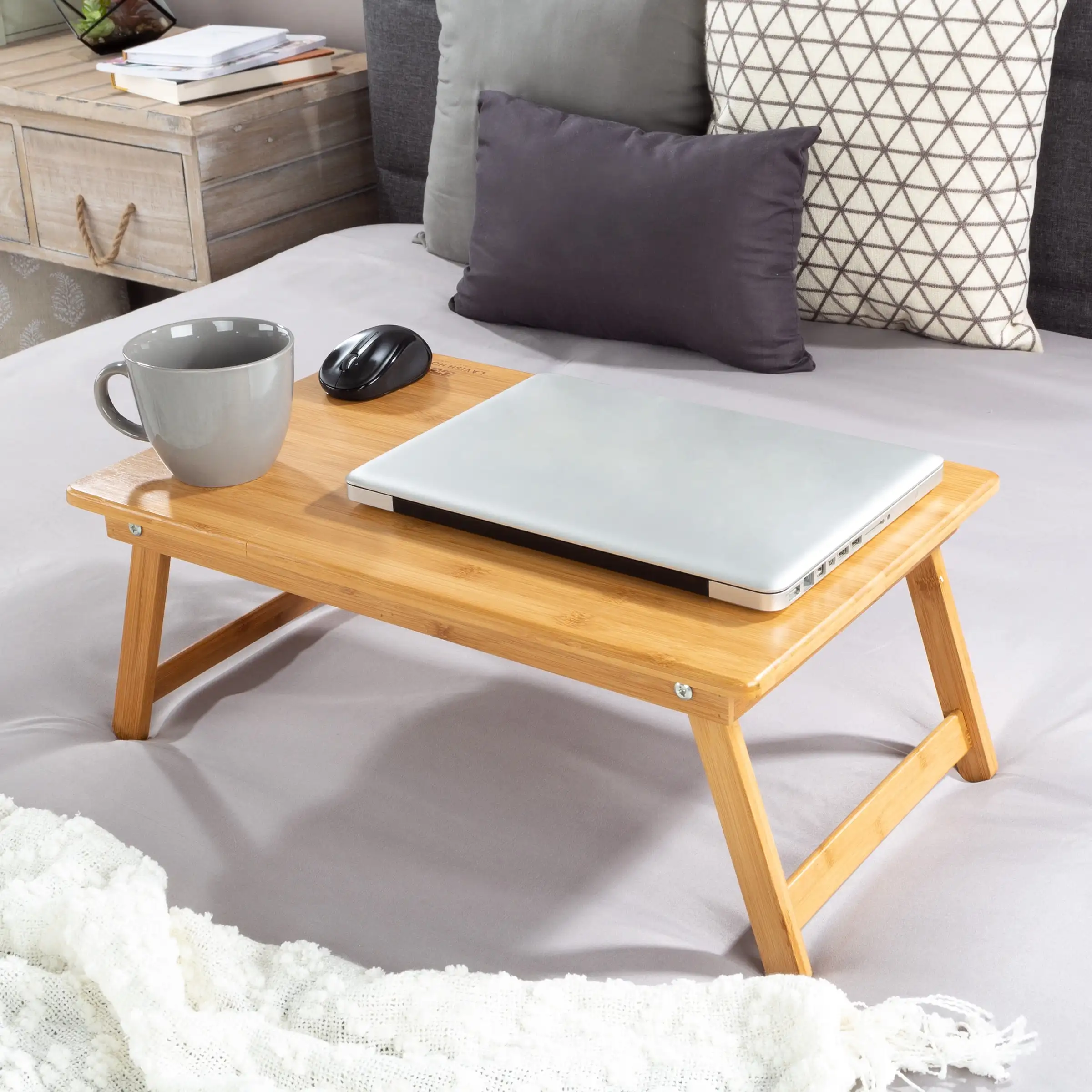 

Lavish Home 8.75-inch Ergonomic Bamboo Lap Desk with Storage Drawer and Adjustable Top