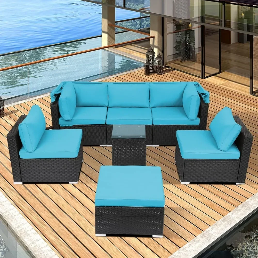 For 7 Pieces Furniture Sets, Outdoor Daybed with Canopy Adjustable Backrest,Sectional Seating with Washable Cushions Rectangle