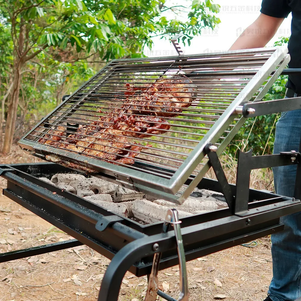Outdoor Dismantling BBQ Charcoal Chicken Flipping Rotating Grill Mesh Frame for Courtyard Beef Oven