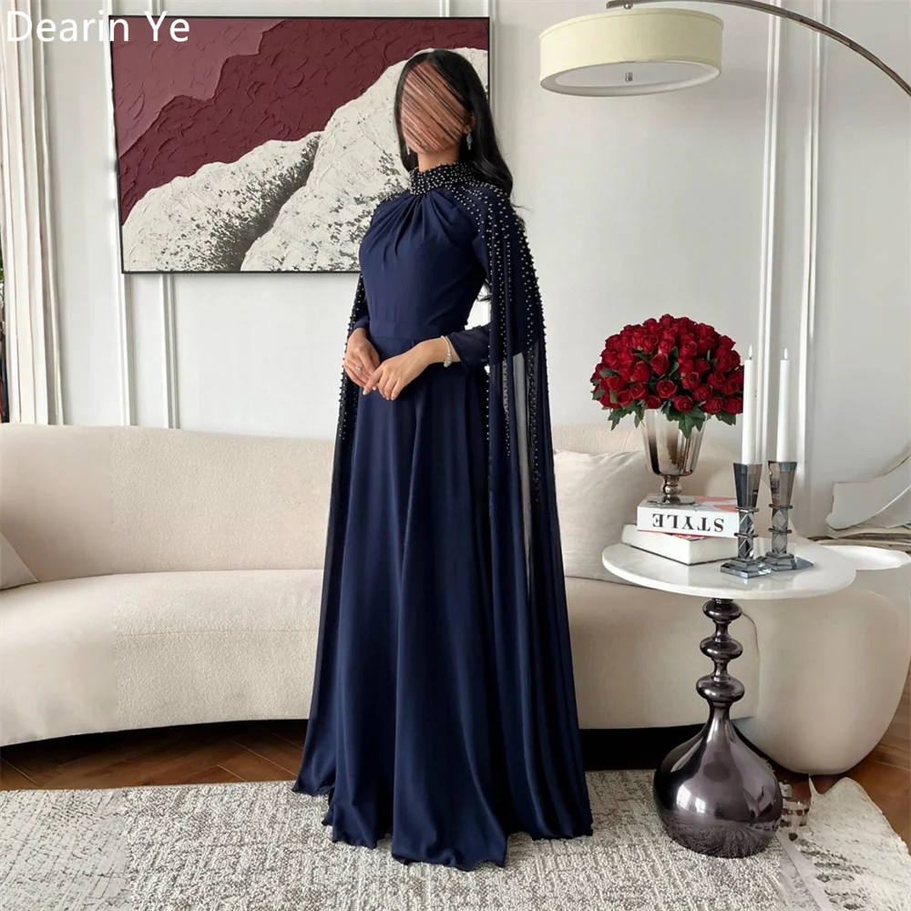 

Customized Saudi Arabia Dearin High Collar A-line Floor Length Skirts Draped Tulle Ruffle Beading Bespoke Occasion Dresses Prom